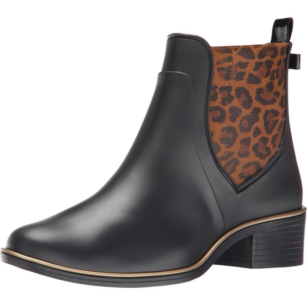 Kate Spade Sedgwick Black/Animal Print Rain Boots sz 7, Leopard, women's